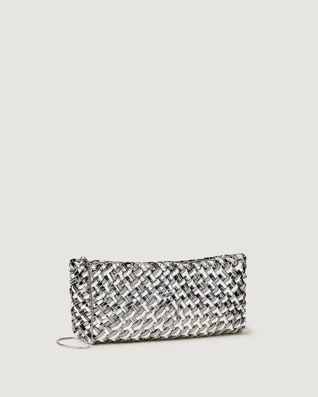 Pewter Silver Woven Faux Leather Evening Bag - Metallic Baguette Clutch with Chain Strap for Night Out & Daily Chic