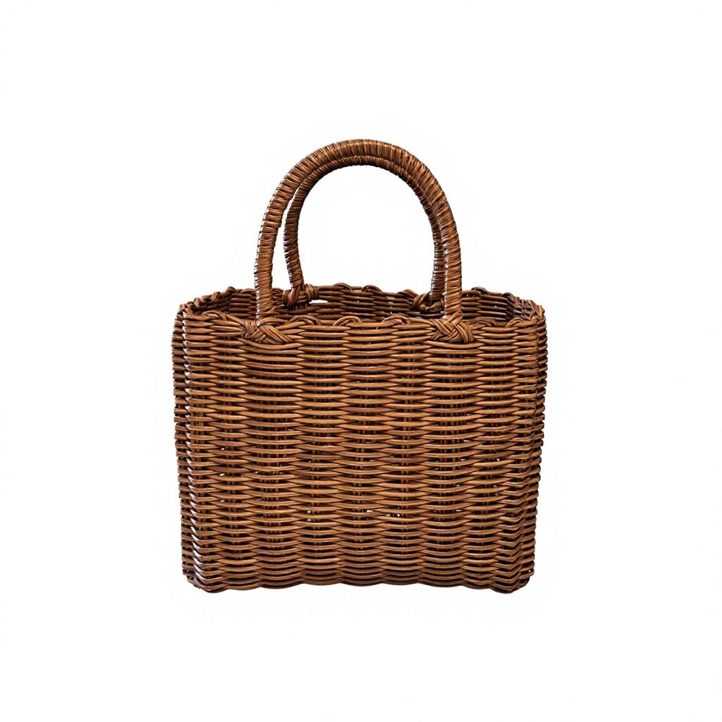 Woven Faux Leather Trim Tote Bag – Handheld Open Gift Storage Basket with Ribbon Decor for Picnic & Daily Casual Matching