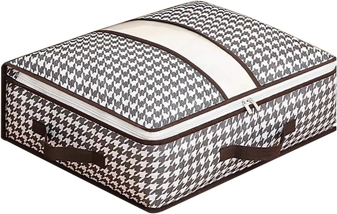 Monochrome Check Faux Leather Trim Storage Bag – Under-bed Flat Clothes Organizer Bag with Dual Side Handles for Household Daily Closet Matching