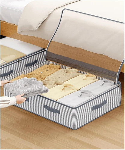Monochrome Check Faux Leather Trim Storage Bag – Under-bed Flat Clothes Organizer Bag with Dual Side Handles for Household Daily Closet Matching
