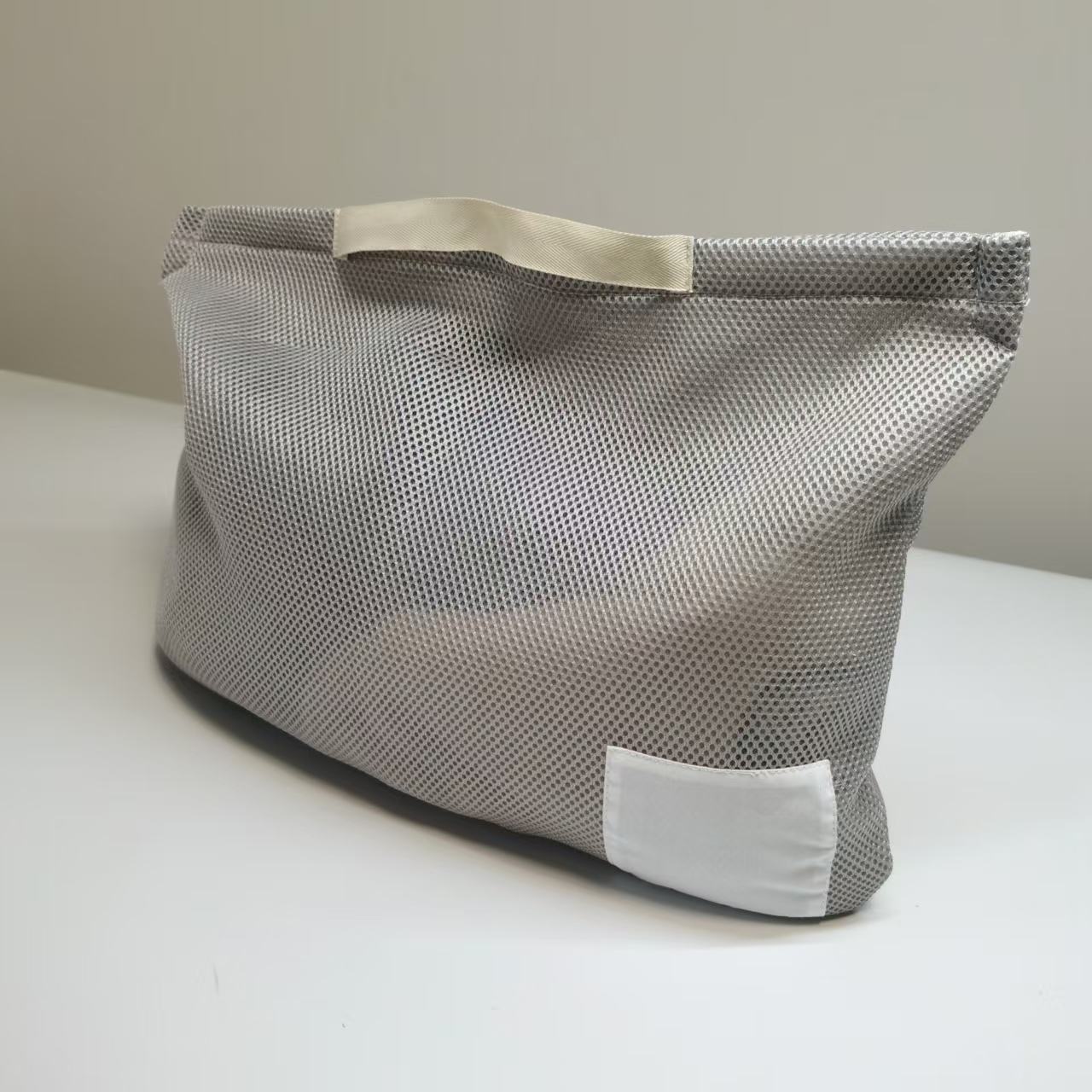 Gray Mesh Faux Leather Trim Laundry Bag – Handheld Breathable Mesh Storage Bag for Underwear & Daily Washing Matching