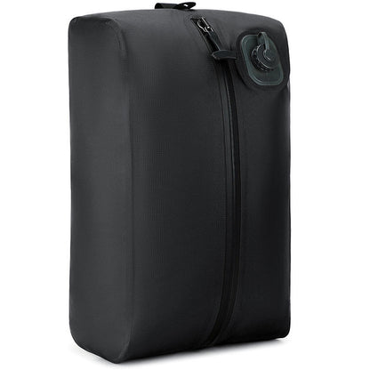 Matte Black Faux Leather Trim Vacuum Compression Bag – Zip Travel Clothes Storage Bag with Air Valve for Business & Outdoor Daily Outfits
