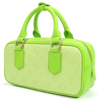 Lime Green Embossed Mini Boston Bag, Curved Handle & Detachable Strap for Daily Party