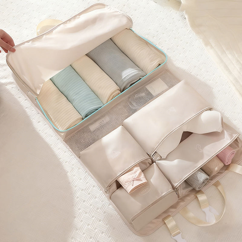 Travel Organizer Bag – Foldable Compartment Storage Bag with Hanging Handle for Business & Casual Trip Outfits