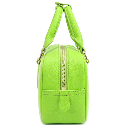 Lime Green Embossed Mini Boston Bag, Curved Handle & Detachable Strap for Daily Party