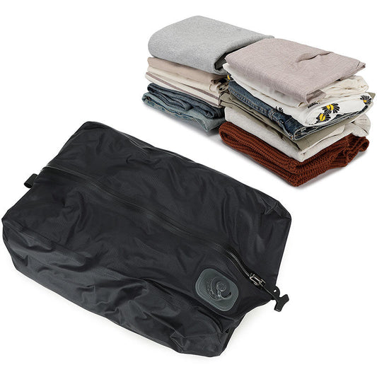 Matte Black Faux Leather Trim Vacuum Compression Bag – Zip Travel Clothes Storage Bag with Air Valve for Business & Outdoor Daily Outfits