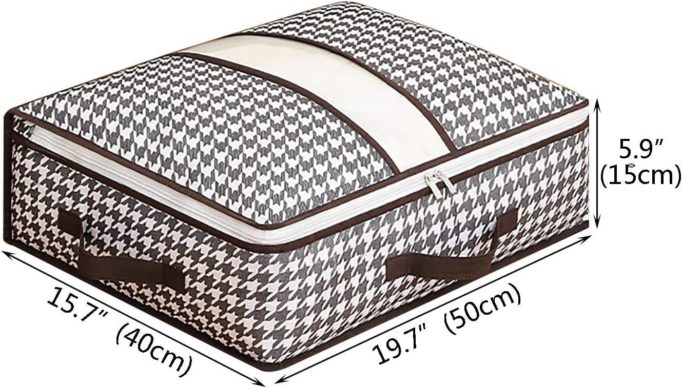 Monochrome Check Faux Leather Trim Storage Bag – Under-bed Flat Clothes Organizer Bag with Dual Side Handles for Household Daily Closet Matching