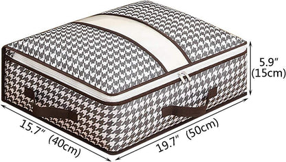 Monochrome Check Faux Leather Trim Storage Bag – Under-bed Flat Clothes Organizer Bag with Dual Side Handles for Household Daily Closet Matching