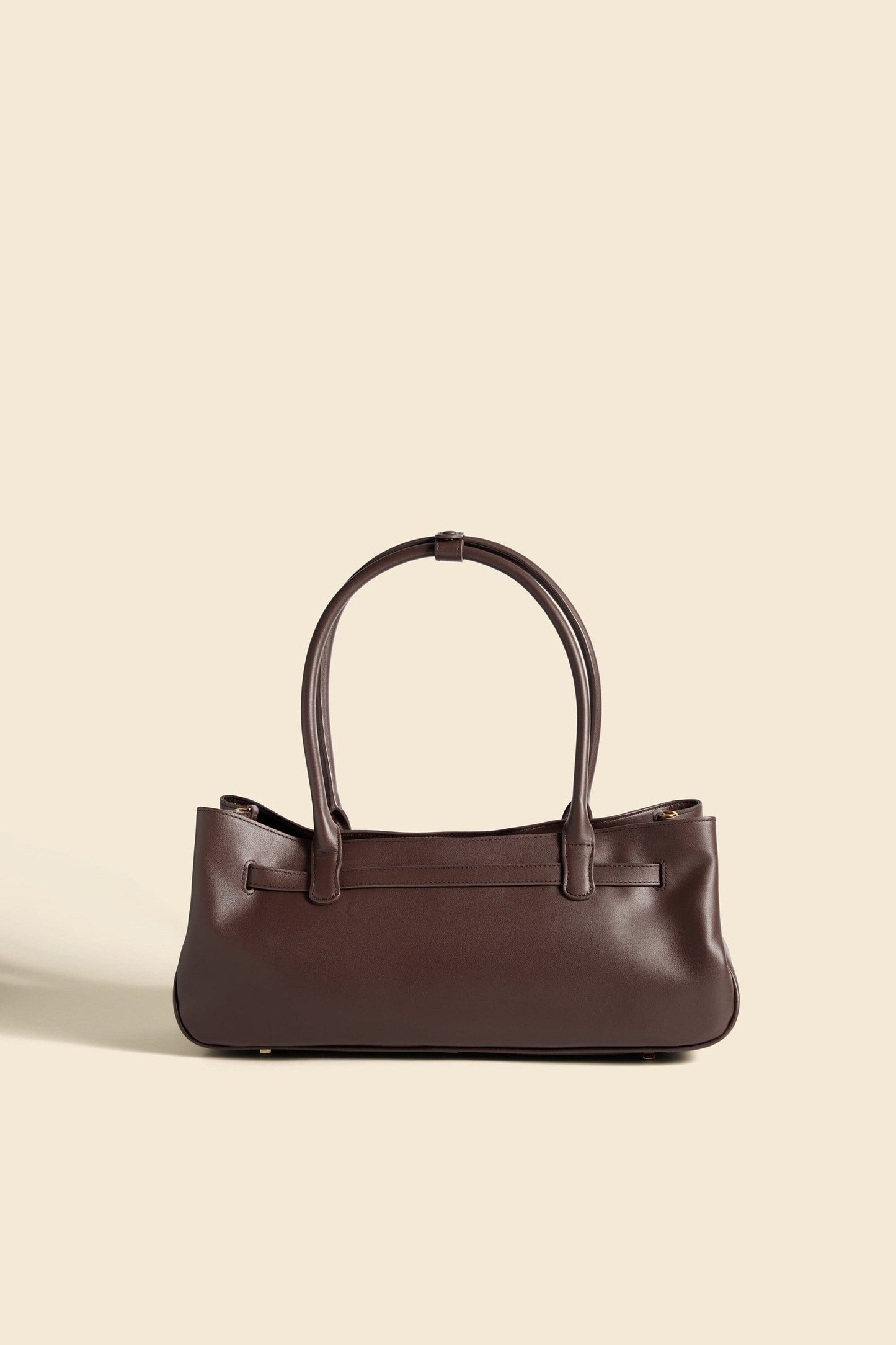 Earth Tone Slim Shoulder Bag with Buckle Strap & Curved Handle