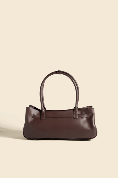 Earth Tone Slim Shoulder Bag with Buckle Strap & Curved Handle