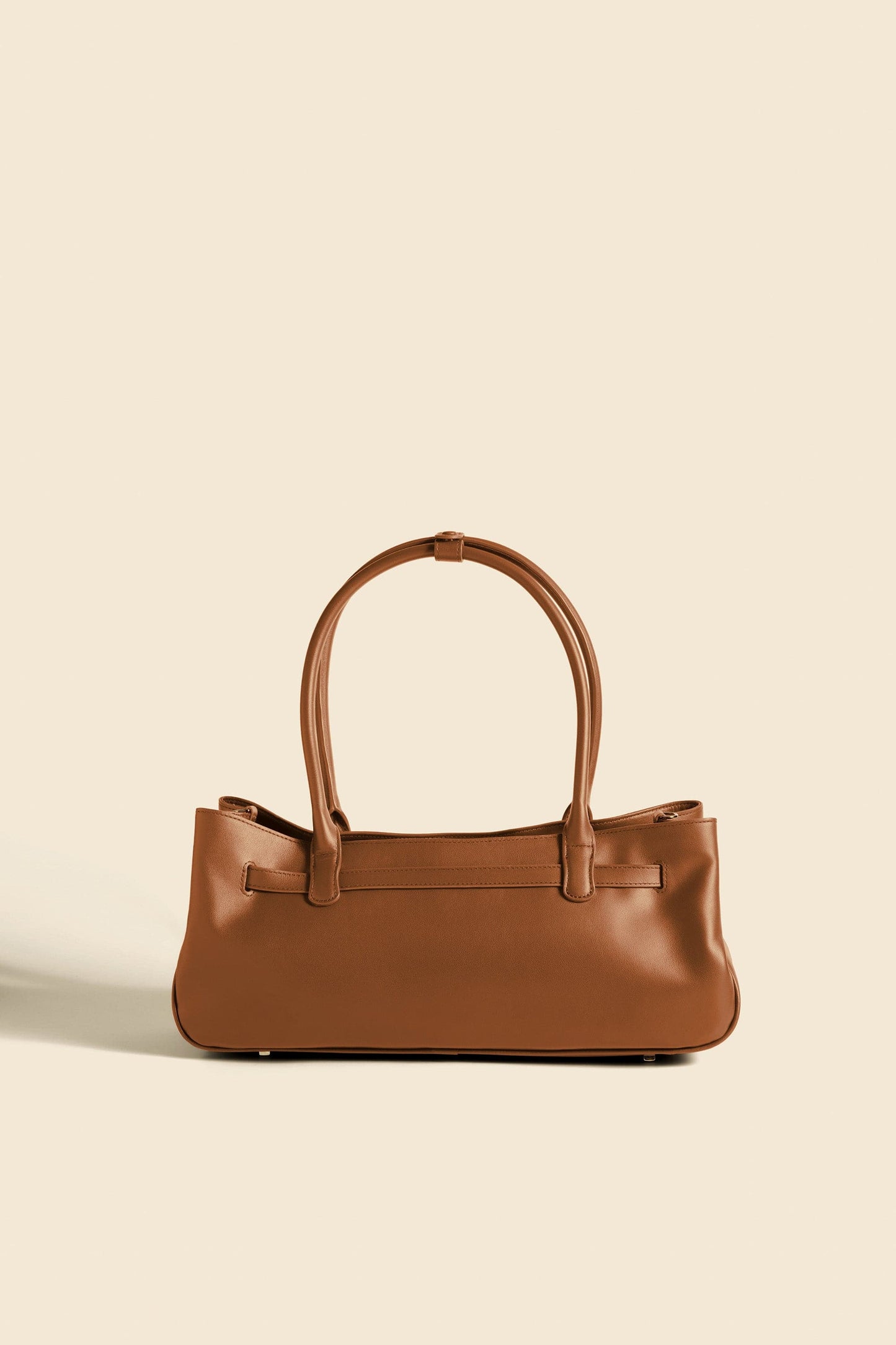 Earth Tone Slim Shoulder Bag with Buckle Strap & Curved Handle